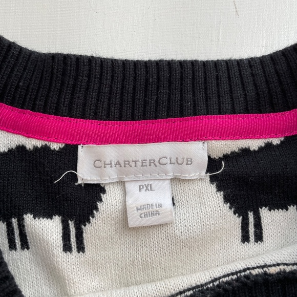 Charter Club Sheep Sweater PXL Black Pink Princess Diana Alternative Novelty - Picture 7 of 10
